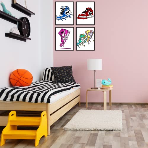 Nilem Design Sneaker Poster Hypebeast Room Decor Shoes Prints Set Of 4 Unframed (8''X10'') Sneakerhead Poster Aesthetic Cool Poster For Teen Boys Guys Men Room Dorm Bedroom Wall Art Decor #TOP3