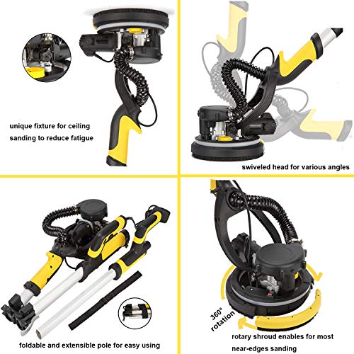 Cubeway Drywall Sander With Vacuum Attachment, Innovative Fixture For Ceiling Sander, Electric Drywall Sander With Led Light, Variable Speed And Etl Listed #TOP2