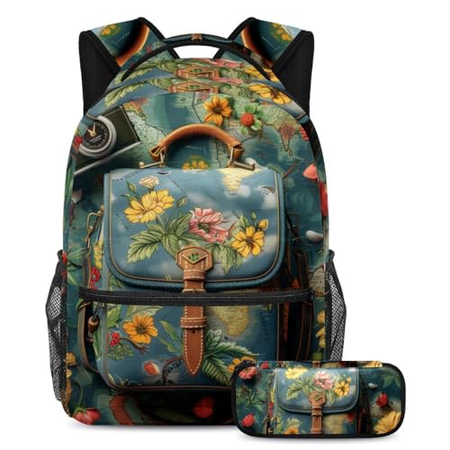 Sac à dos d'école multicolore avec sa trousse assortie pour élève