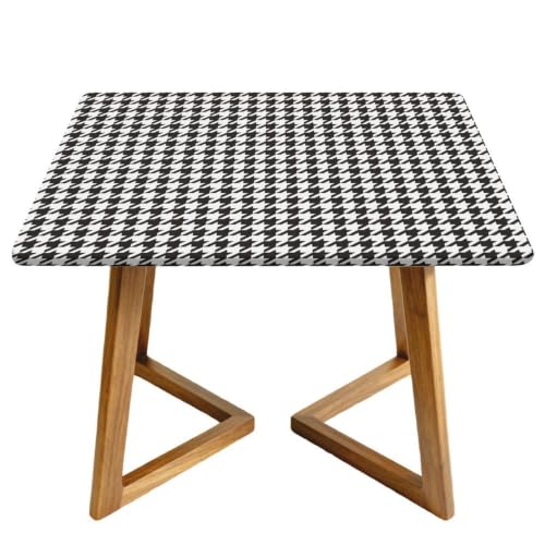 Highdi Mantel Cuadrado Impermeable, Mantel de Tela Oxford Antimanchas Protector Mesa con Borde Elástico, Estampado de Pata de Gallo Cubre Encimera para Cocina, Comedor (Negro,150x150cm)