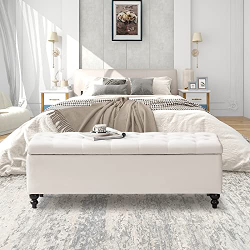 Storage Ottoman 50.2 Inches Upholstered Fabric Storage Ottoman Bench,Button Tufted Ottoman with Storage for Living Room,Bedroom End of Bed Bench Withstands 304lbs (Ivory) - Image 4