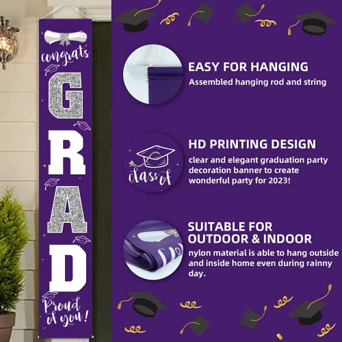 Image of Graduation Decorations 2026 Banner Porch Sign Purple Silver for Class of 2026 Graduates Party Supplies