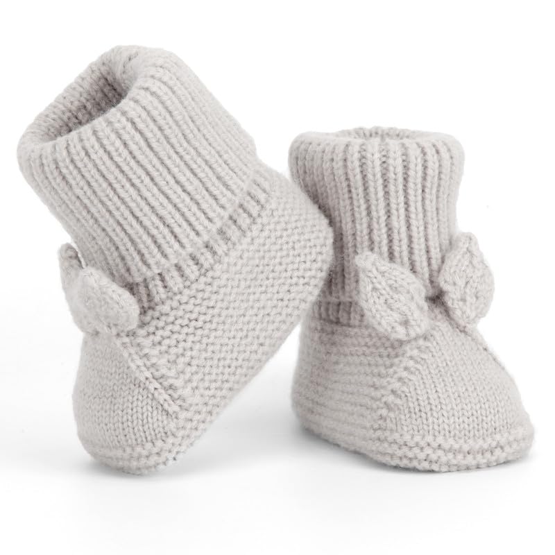 Loyfoky Crochet Baby Booties Newborn Babe First Walkers Knit Boots Warm Crib Shoes Soft Infant Sock for Boy Girl Grey 9-12M