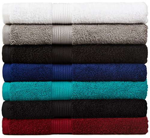 Amazon Basics 6-Piece Fade Resistant Bath Towel, Hand And Washcloth Set -Cotton, Black, 14.25" X 10.85" In #TOP4