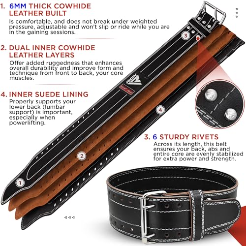 RDX Weight Lifting Belt for Men Women, IPL USPA Approved, 6mm Thick 100% Leather, 4 Powerlifting Back Support, Squat Deadlift Bodybuilding Exercise Fitness Gym Workout Strength Training up to 700 LBS - Image 4
