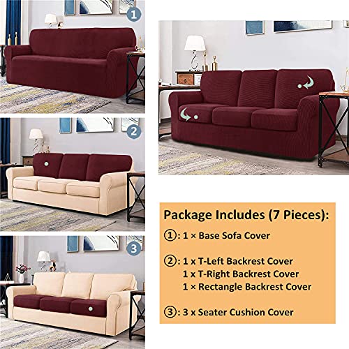 Housse de canapé extensible 7 pièces avec dossiers séparés