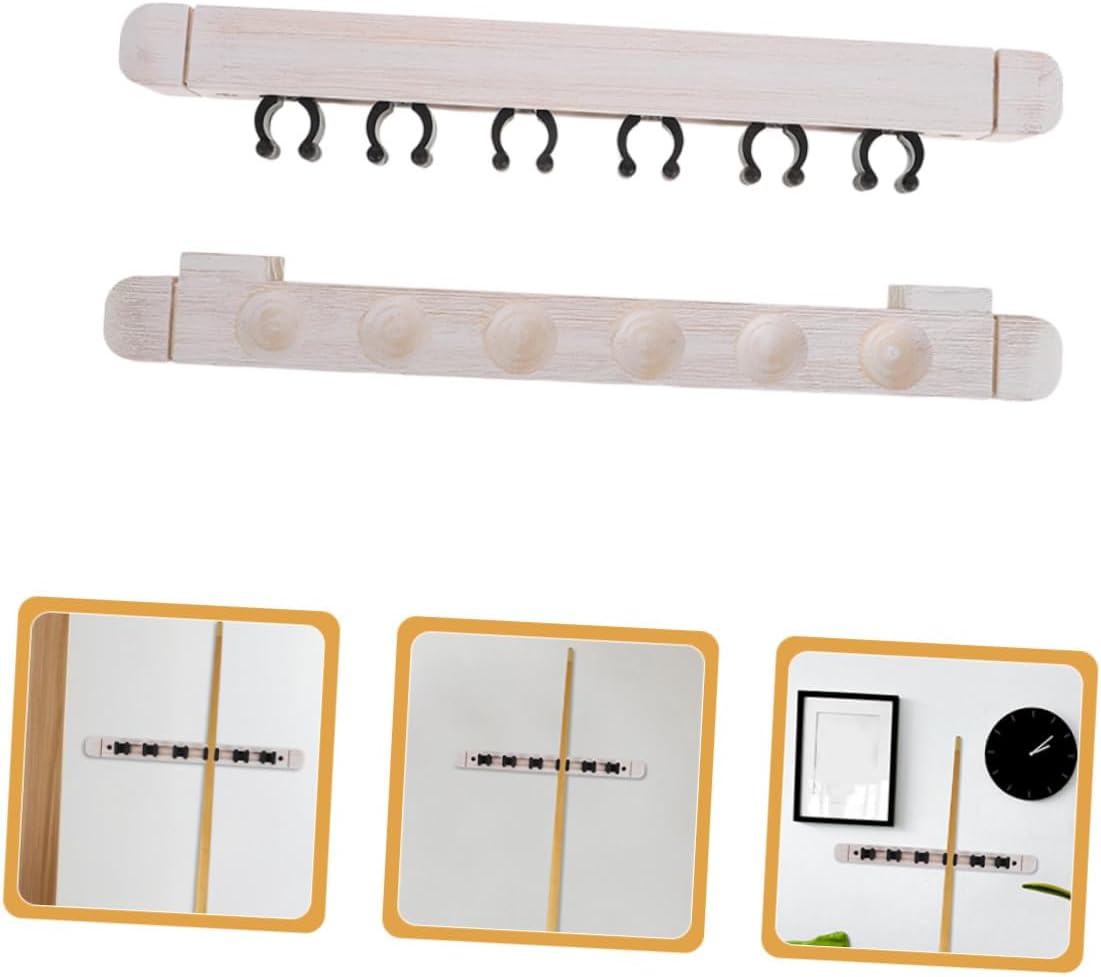 Veemoon Solid Wood 6-hole Wall Mounted Billiard Cue Rack with 2 Pairs Pool Stick Holders for Billiards Storage and Cue Rest, White Finish for Home and Game Room Use