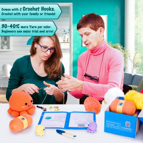 Crochetta Crochet Kit For Beginners, Amigurumi Crocheting Animals Kits W Step-By-Step Video Tutorials, Knitting Starter Pack For Adults And Kids, Jumbo 3 Nestable Octopus Familly (40%+ Yarn Content) #TOP4