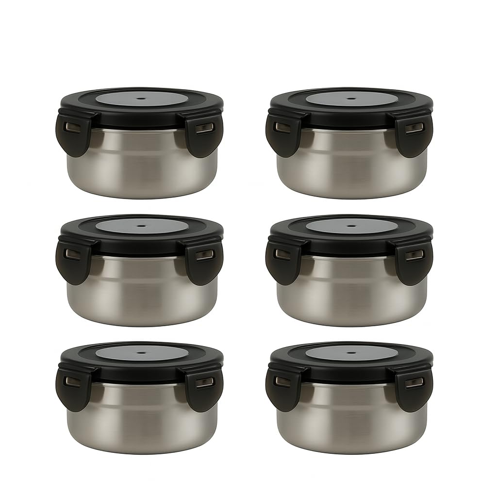 Hpngal [6 Pack 4 Oz Small Condiment & Dip Containers with Leakproof Lids, Reusable Stainless Steel Bento Box Sauce Cups for Lunches, Picnics & Kitchen