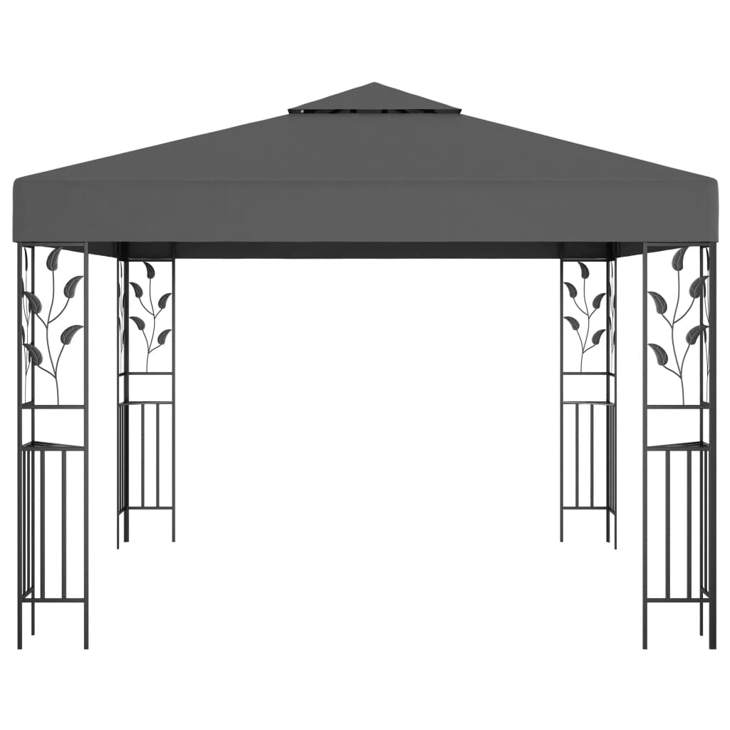 Pavillon Gartenpavillon Partyzelt Sonnenschutz Bierzelt Gartenlaube mit LED-Lichterkette 3x3 m Anthrazit