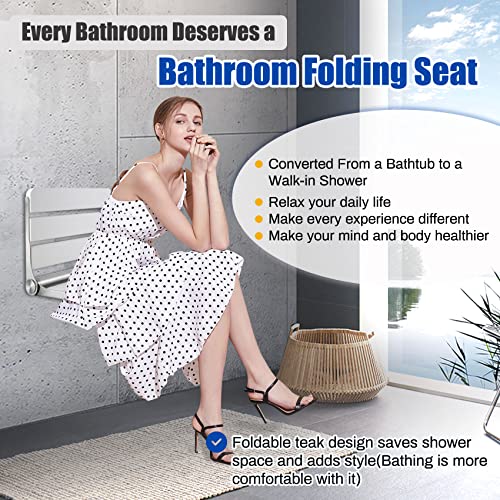 Folding Teak Shower Seat Wall Mounted,Fold Down Shower Seat,Foldable Shower Bench,Home Care Teak Shower Seat Bench For Inside Shower,Folding Shower Seat Bench,Wall Mount Shower Seat Bench Chair #TOP1