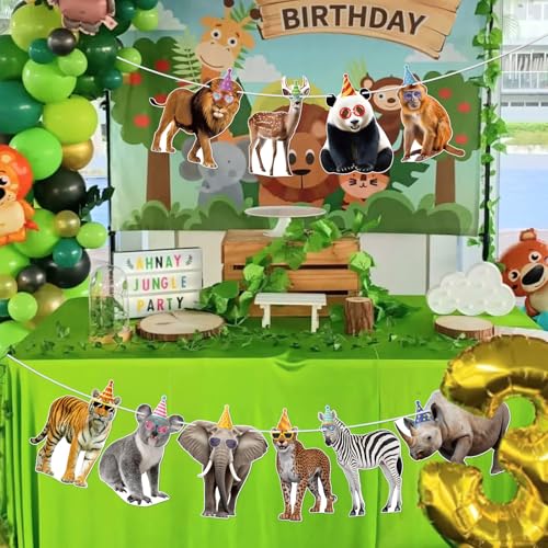 Image of Party Animal Birthday Banner Decorations Wild Animal Birthday Party Banner Sign for Kids Jungle Animals Theme Decorations Zoo Themed Decoration Supplies