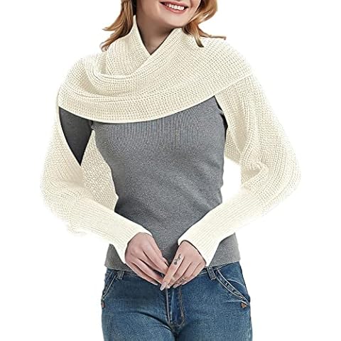 TYUSGH Fashion Winter Warm Solid Color Knitted Wrap Scarf Crochet Thick Shawl Cape With Sleeve For Women Valentine's Day Gifts C-236 Cover