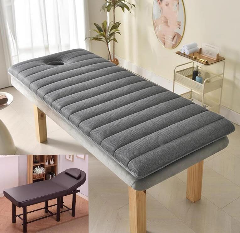 Matelas de lit de massage avec ouverture pour le visage et sangles élastiques, Pliable Portable matelas de beauté en mousse à mémoire de forme, pour institut de beauté SPA/gray 4cm/R 70x185cm