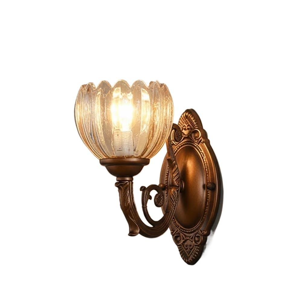 NHPJFDC LED Wall Sconce Light, Iron Frame, Glass Shade, 5.12" Diameter, 9.84" Height, 3.94" Projection, E26/E27 Bulb, Indoor Lighting for Bedroom, Living Room, Dining Room, Vintage Design Parlor