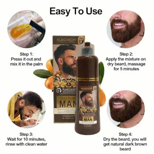 Shampoo tinte para bigote y barba, color marrón oscuro 200 ml miniatura 3
