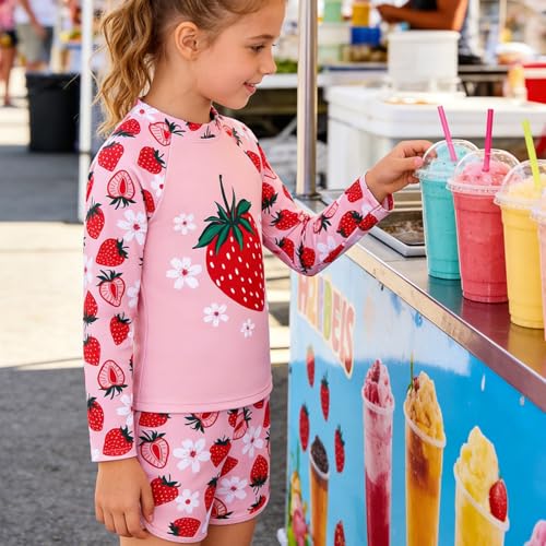 Image of Vogseek 4-10T Girls Rashguard 2 Pieces Long Sleeve Swimsuit Swimwear with Shorts