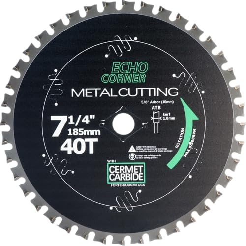 Echo Corner 7-1/4 Inch Metal Cutting Circular Saw Blade, Cermet Carbide, for Mild Steel, Angle-Iron, Other Tough Sheet/Plate/Tube, 5/8" Arbor (Steel Ferrous)