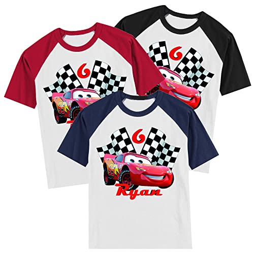 Personalized Race Car Birthday Shirt | Personalized with Name and Age | Unisex Short Sleeve Raglan T-Shirt4