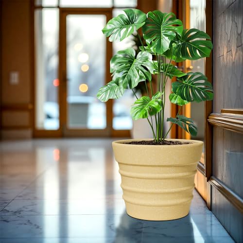 Image of YUCCABE ITALIA FOXB BR 18, 14, 12 INCH Beige Pots for Plants Highly Durable Lightweight Indoor Outdoor Flower Pot Gamla for Living Room, Balcony, Garden