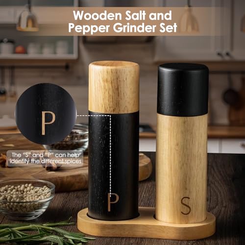 Foyucool Wooden Salt and Pepper Grinder Set including Brush and Spoon, 7 inch Manual Salt and Pepper Mill - Image 3