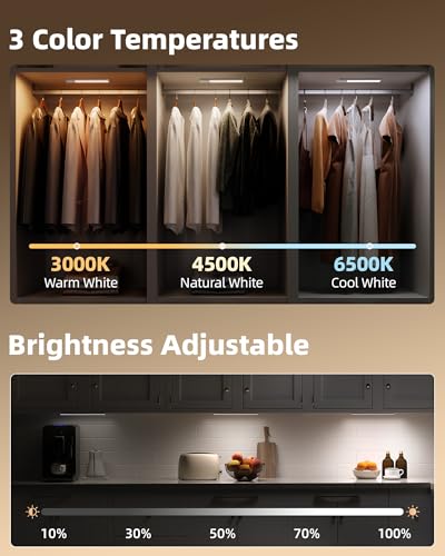 Image of EZVALO 4-Pack Under Cabinet Lights, 2400mAh Rechargeable Motion Sensor Light Indoor, Wireless Closet Lights, with 3 Color Temps, Dimmable, Magnetic, Under Counter Lights for Kitchen, Stairs (8-inch)
