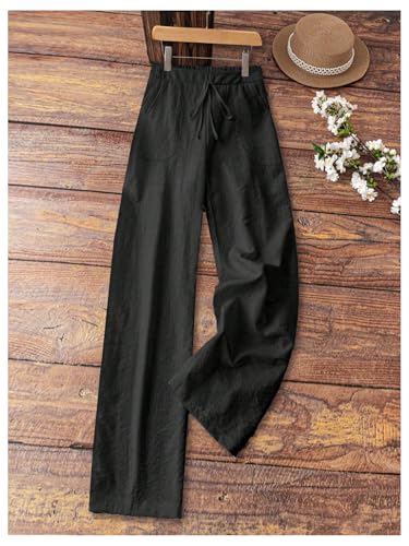 SOLY HUX Women's Wide Leg Linen Pants Tie Front Elastic Waist Baggy Pants Casual Vacation Long Trousers3