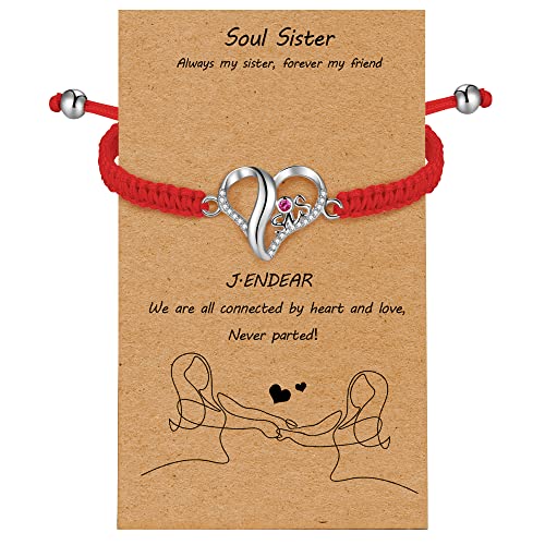 J.Endéar Pulsera Hermana Corazón para Mujeres Niña, Plata 925 Zirconia Roja...