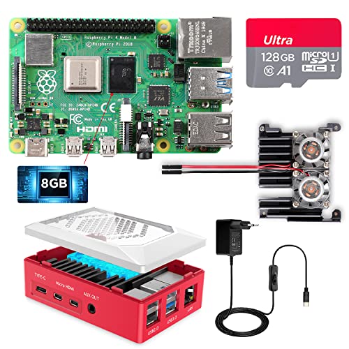 🍓128GB Micro SD Scheda Classe 10 : con la scheda Micro SD Card Classe 10 da 128 GB preinstallata con sistema operativo Raspberry Pi (Raspbian) e una guida rapida con istruzioni dettagliate