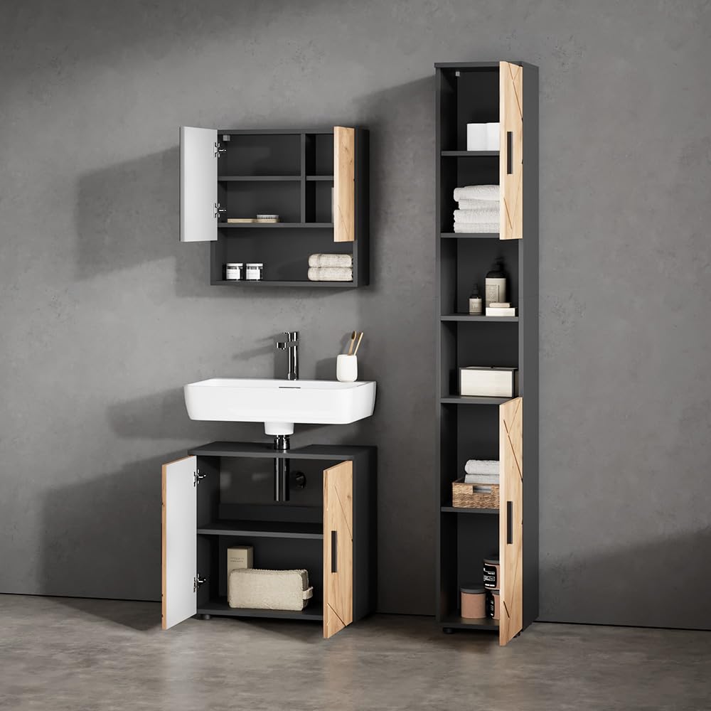Livinity Mobile sottolavabo per bagno Ronco, Rovere dorato/antracite, 60 x 59 cm