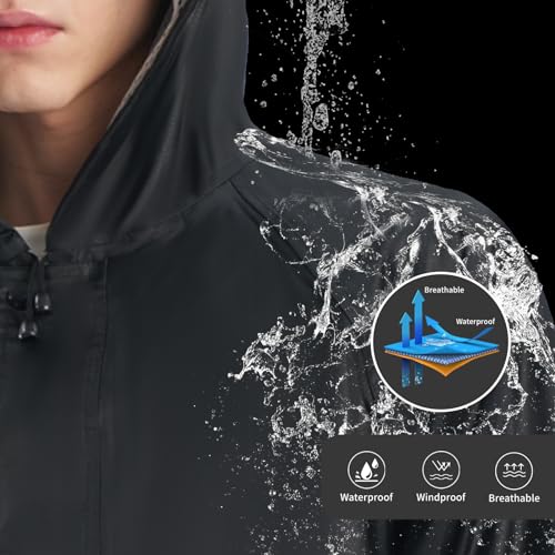 Image of Waterproof Long Rain jacket Lightweight Hooded Raincoat with Reflective Strip Safety Raincoat for Men Women Adult