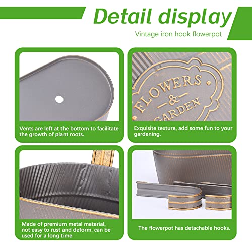 Image of PerGar 3 Pack Metal Railing Planter Box Outdoor, 10.6 inch Hanging Flower Pots with Detachable Hooks & Drainage Holes, Rail Planter Boxes for Balcony Deck Porch Fence Garden Home Decoration, Grey