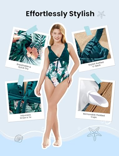 Image of PATPAT Family Matching Swimwear Set: Floral Print Sleeveless Ruffled One Piece Bathing Suits