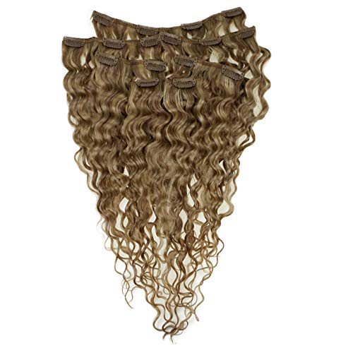 Hair Extensions Clip in 20 Inches Dirty Blonde Mix Platinum Blonde Water Wave 100g 7Pieces Per Set Double Weft Clip in Extensions