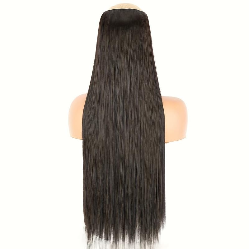 Image of 24 inch Heat Resistant Clip In Synthetic Straight Hair Extensions - Synthetic Hair Extension /Ponytail Long Braided Ponytail With Elastic Hair Ties Synthetic Hair Extensions (Style 8)