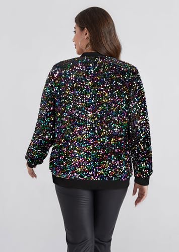Hanna Nikole Women Plus Size Sequin Bomber Jacket Casual Long Sleeve Sparkly Blazer Bomber Jacket with Pockets for Party2