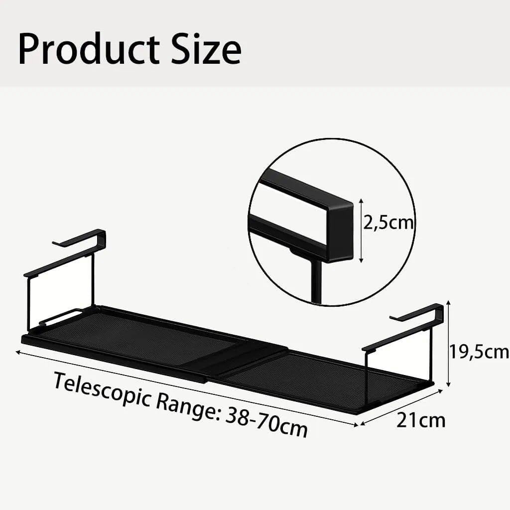 Czarny organizer do szafki kuchennej, regał dolny, kosz wiszący, regulowany, metalowy regał pod szafkę, 38-70 cm, do przechowywania w kuchni, sypialni i biurze