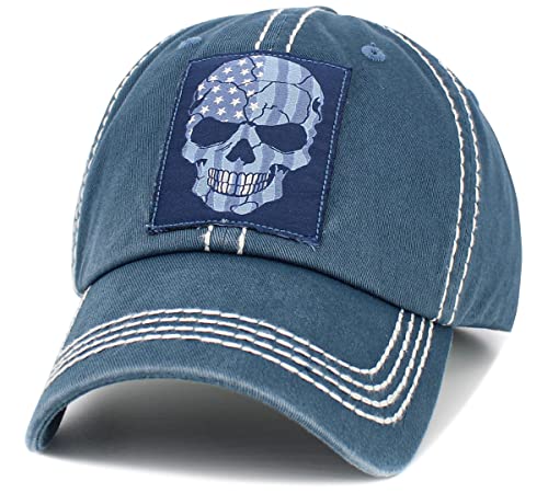Image of KBETHOS Chief Skull and Free Spirit Hat Collection Distressed Washed Cotton Adjustable Fashion Trucker Twill Mesh Cap