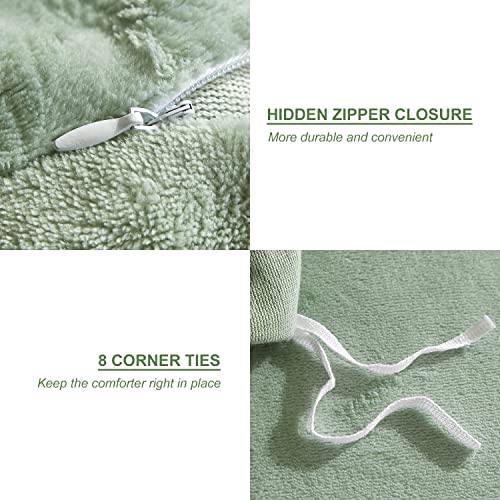 Powdion Velvet Duvet Cover Queen Sage Green Velvet Comforter Cover Set 3Pcs Boho Duvet Cover Queen Soft And Fluffy With Zipper Closure Corner Ties #TOP4