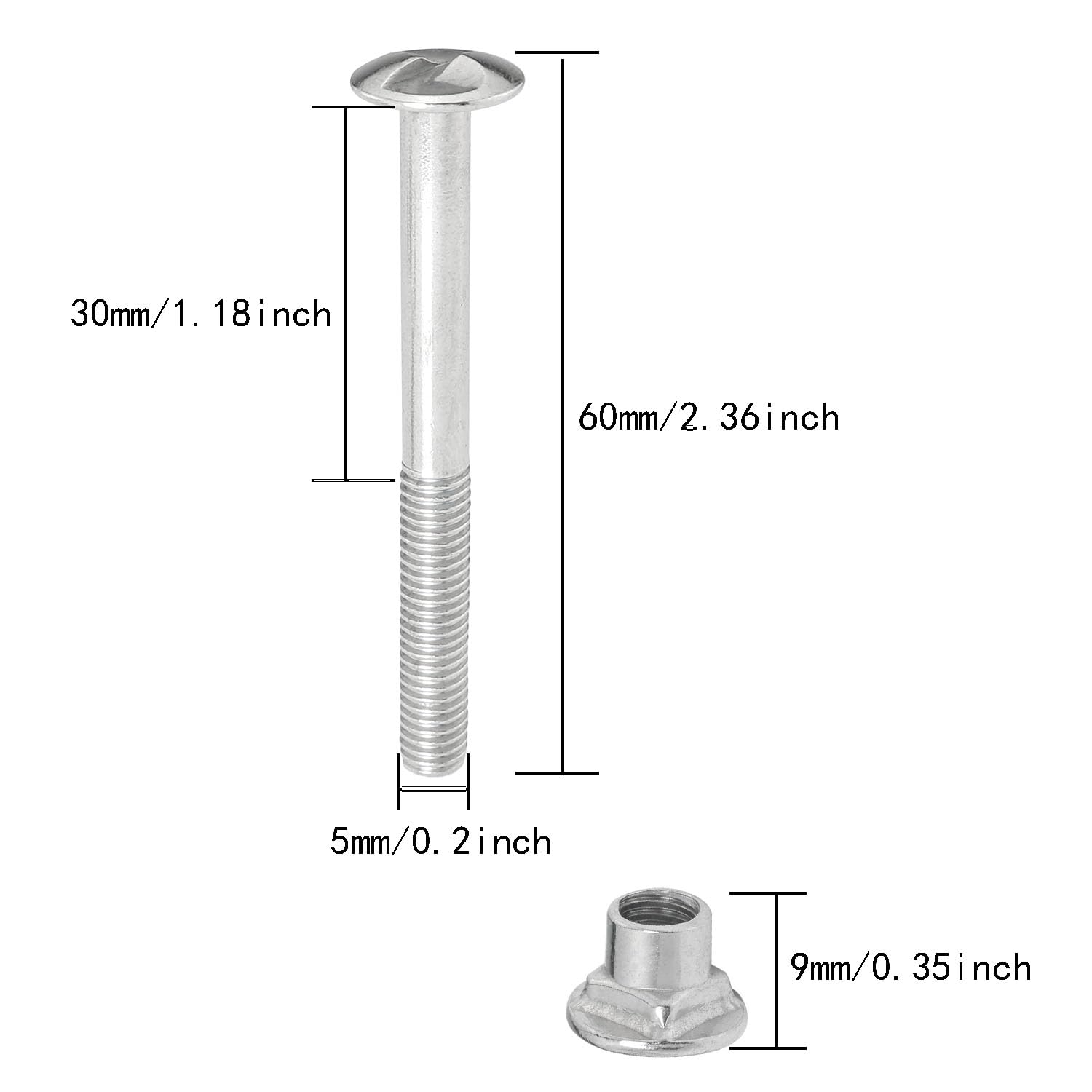 10 Sets Anti Theft Bolt and Nut Accessories Kit M6x60mm Stainless Steel Tamper Proof Nut Unidirectional Dismantling Screw for U Channel Columns