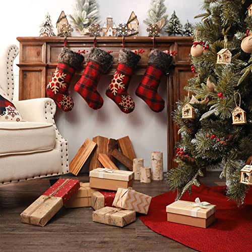 Ivenf Christmas Stockings, 4 Pcs 18 Inches Burlap With Large Plaid Snowflake And Plush Faux Fur Cuff Stockings, For Family Holiday Xmas Party Decorations #TOP5