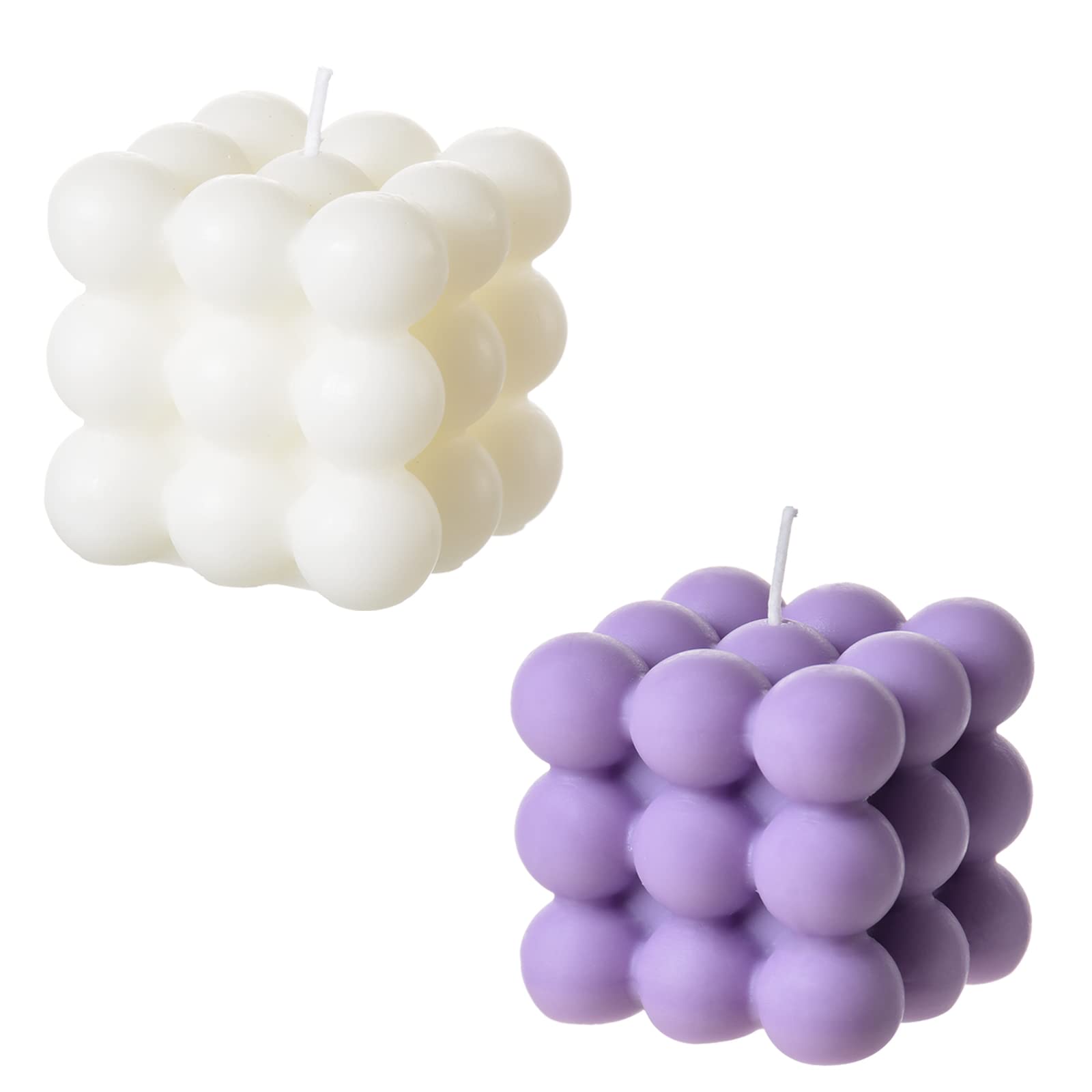 ACITHGL Bubble Candle - Cube Soy Wax Candles, Home Decor Candle, Scented Candle Set 2 Pieces, Home Use and Gifting (White+Purple)