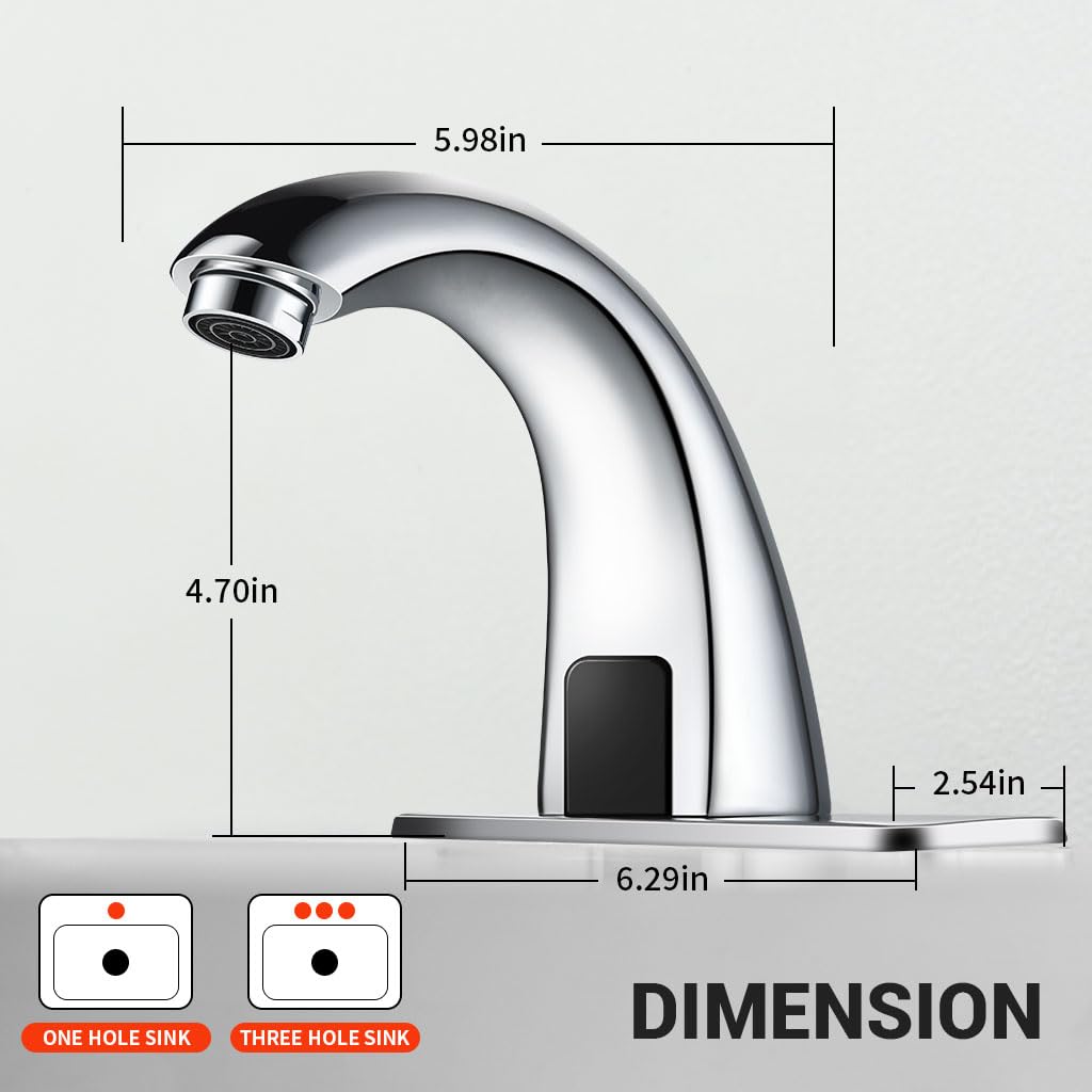 Grifo de baño sin contacto con sensor de movimiento automático, con placa de cubierta de agujero y mezclador de temperatura, grifo inteligente activado por movimiento, grifo comercial, fregadero