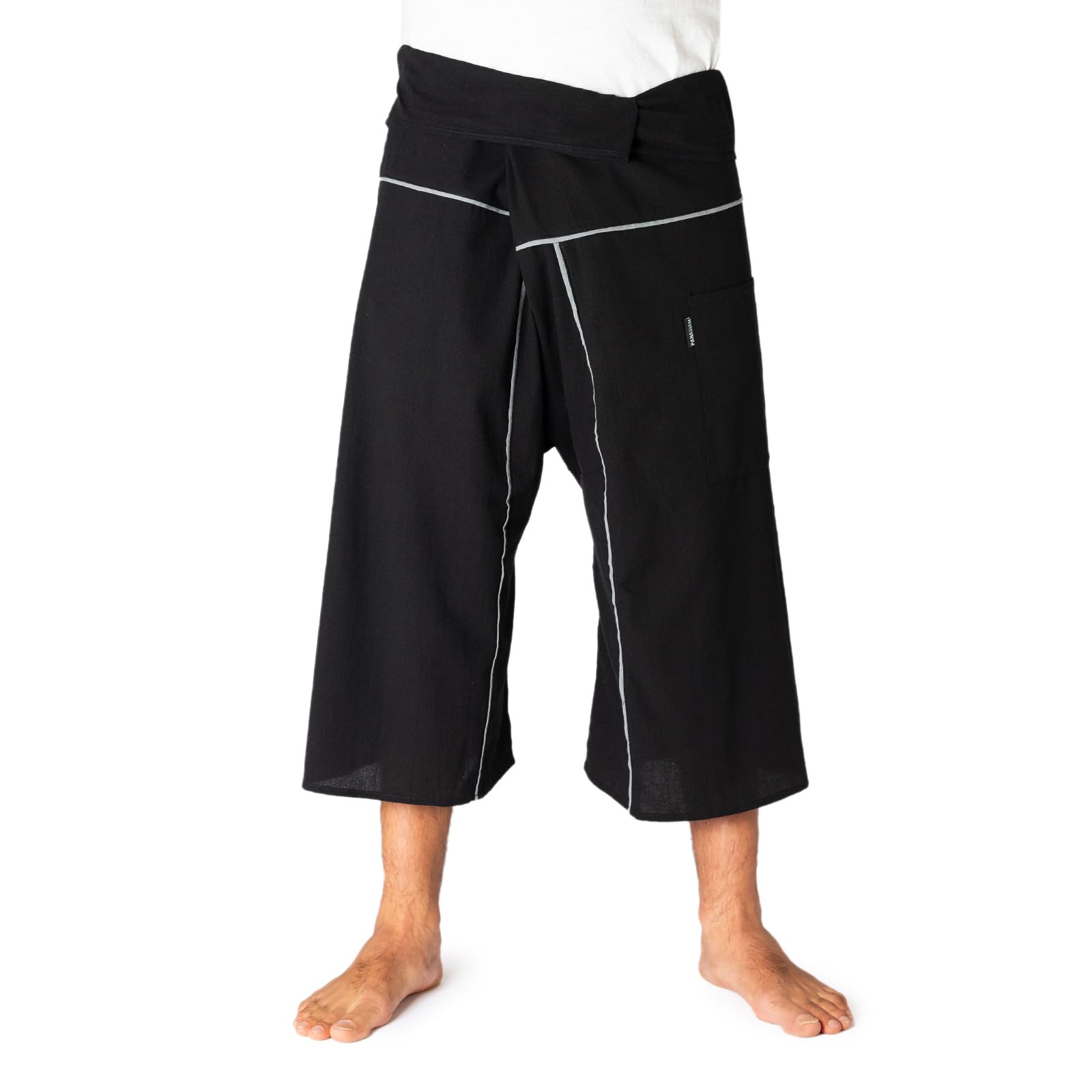 Panasiam Unisex Black Fisherman Pants Stripe-Design 3/4, L