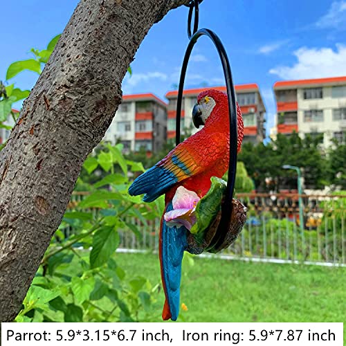 Ironrain Garden Statues Hanging Iron Ring Parrots & Lawn Bunny Art Décor Gorgeous Swing Birds Figurine Sculpture Ornament For Pathways Yard Patio Lawn Office Home Indoor Outdoor Tree Decorations #TOP4