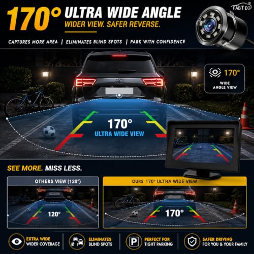 Image of FABTEC 4.3 Inch TFT LCD Car Rear View Monitor Screen with 8 LED Night Vision Reverse Parking Camera | Universal Dashboard Display Monitor with Backup Camera