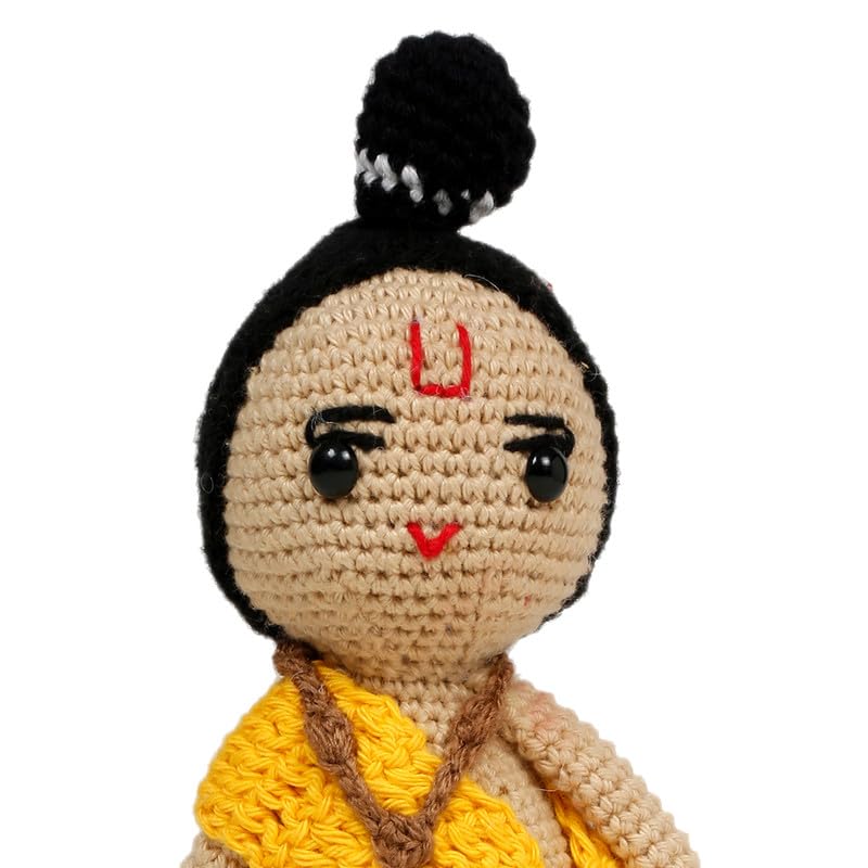 Image of LITTLE GINNIE Lord Ram Crochet Soft Doll for Babies -Yellow| Handmade Crochet Soft Toy for Kids Girls | Ideal for Birthday & Return Gift for 6+ Months