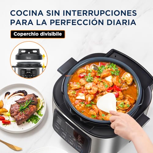 Midea Olla a Presión 9 en 1, 6L con 12 Funciones de Cocción olla Presion Electrica (Cocción Lenta, Olla Arrocera, Sous Vide, Vaporera), 70% Más Rápida, Acero Inoxidable Pulido y Negro - imagen 4