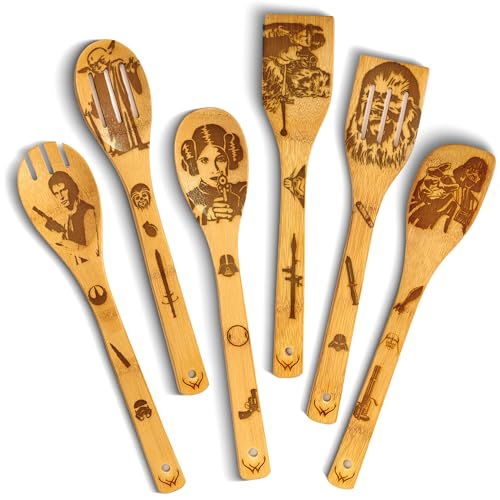 Star Warz gifts Wooden Spoons for Cooking for Space Wars Fans - Wooden Utensil Set with Spatulas &...