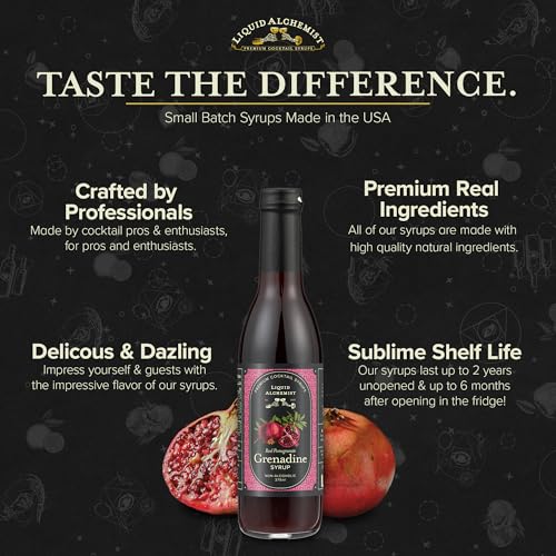 Image of Liquid Alchemist Grenadine Syrup for Cocktails | Real Ingredients Make our Pomegranate Syrup for Drinks the Perfect Shirley Temple Mix | Small Batch, Non-GMO & Vegan | 12.7 oz Drink Mixer, Pack of 1
